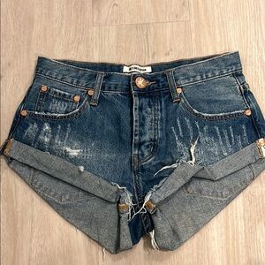 One Teaspoon Blue Jean Shorts Distressed High-Waisted